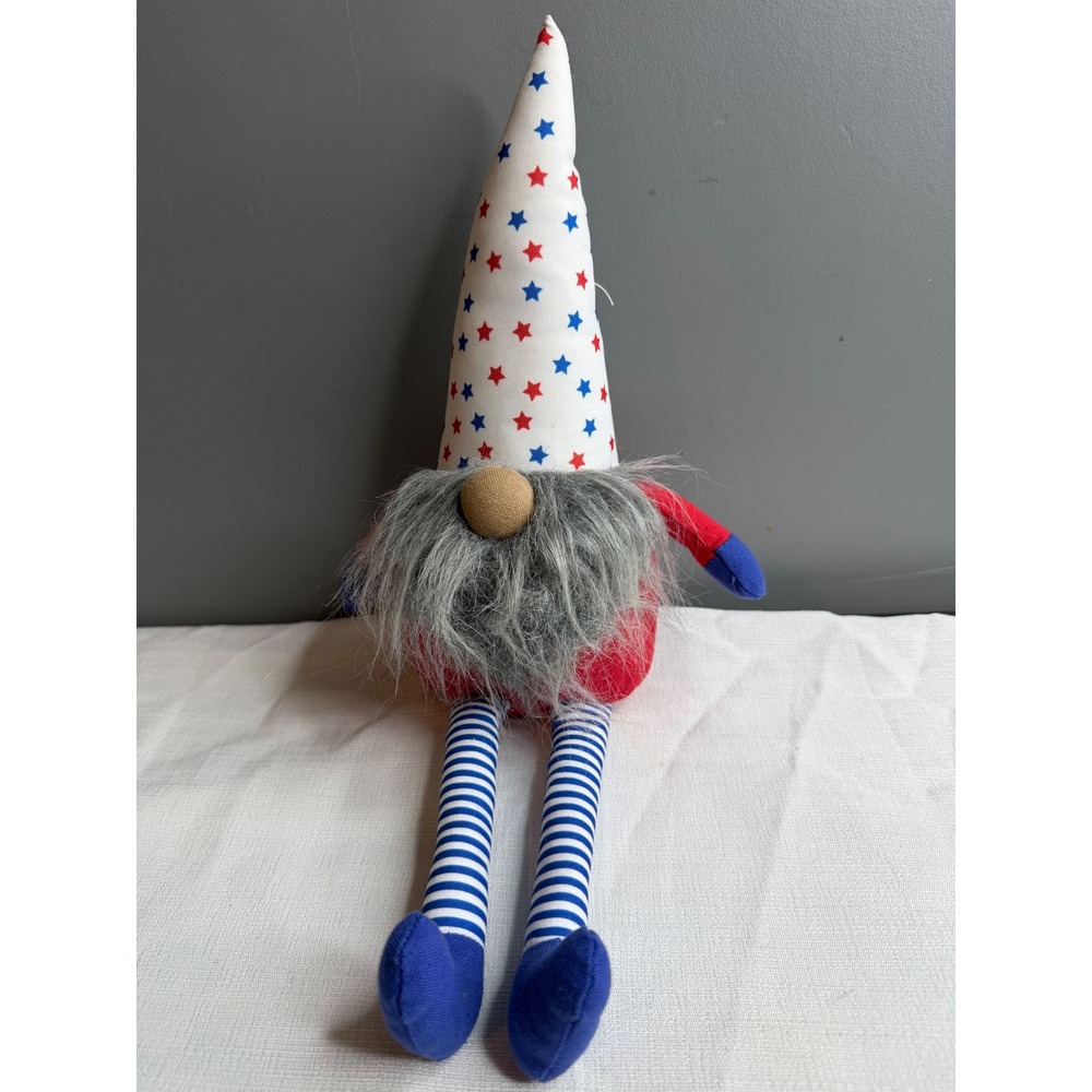 Patriotic Fourth of July Gnome Plush Star Hat Striped Legs Shelf Sitter Decor